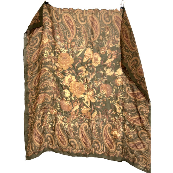 Ralph Lauren Accessories - VTG Ralph Lauren Large Silk Scarf Square shawl Floral paisley green mauve brown